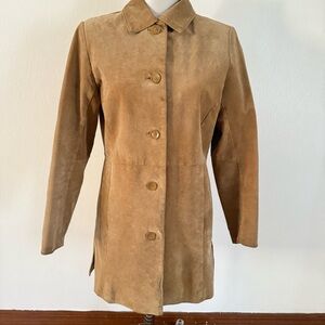 Vintage Leather Boho Western tan buttondown Trench Coat Sz S Cherokee Jacket